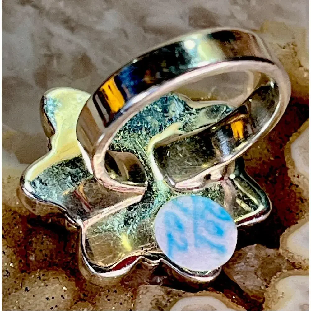 White Buffalo Turquoise Sterling Silver Cluster Ring Adjust Sz Southwestern 925